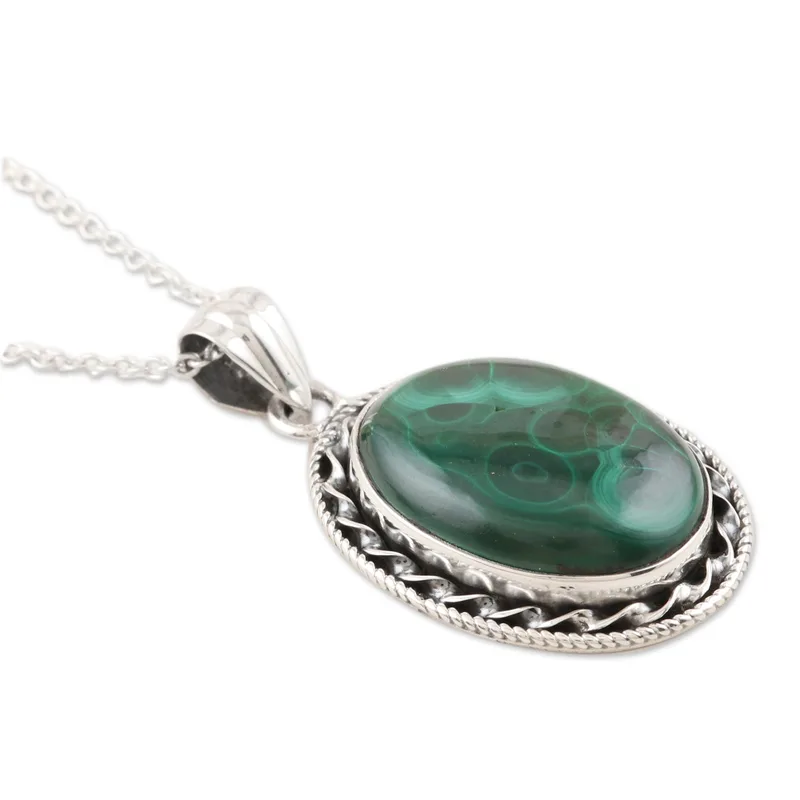 925 Sterling Silber und Malachit Anhänger Halskette Böhmischer Schmuck Geschenk für Mama & Sie Valentinstag Geschenk