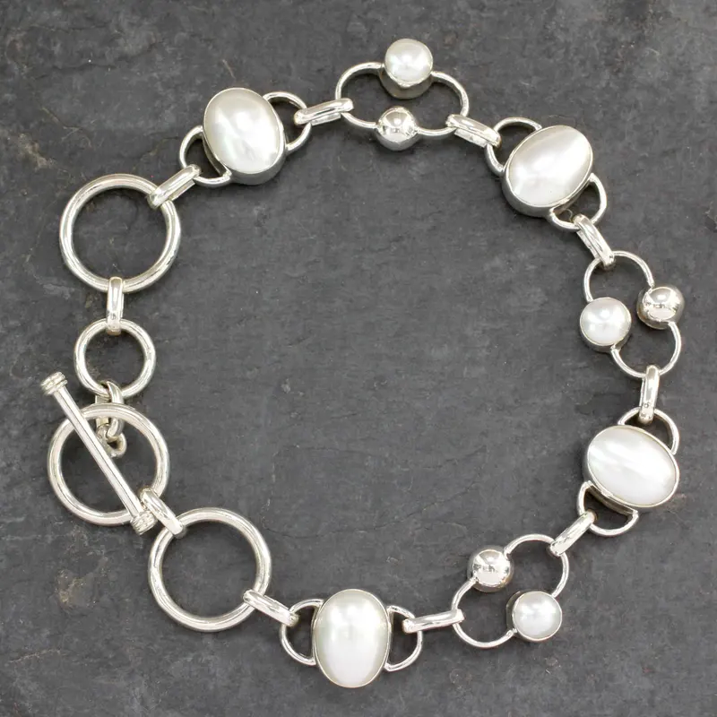 Bruids 925 Sterling Zilveren Schakel Armband Met Parel Boheemse Sieraden Charmant Sieraden Cadeau Voor Haar
