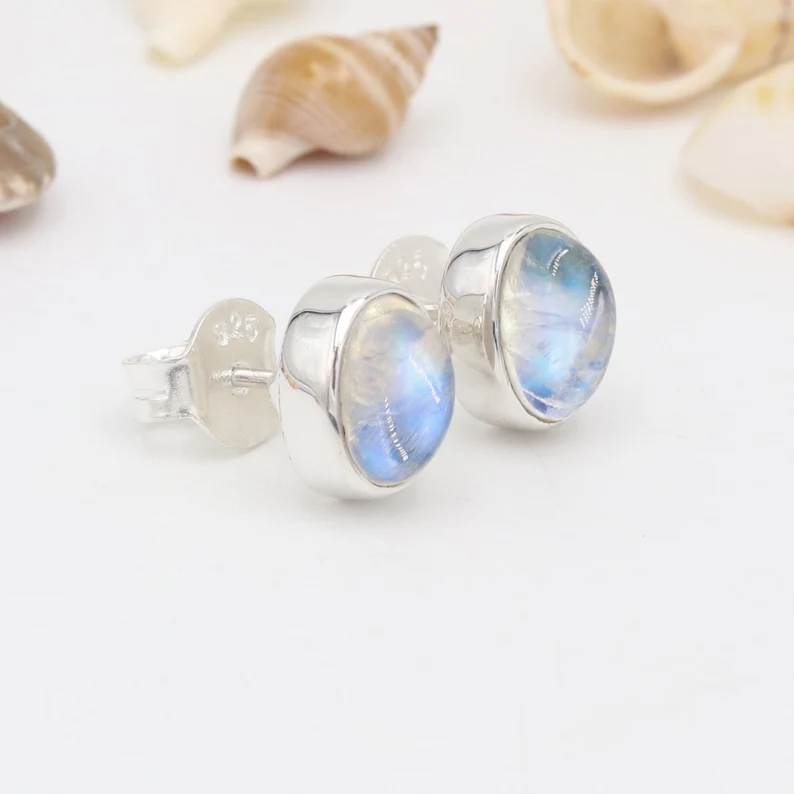 Mondstein-Ohrstecker Silber Ohrstecker Ohrstecker für Frauen Ovale blaue Mondstein-Ohrstecker für sie Geschenk für sie
