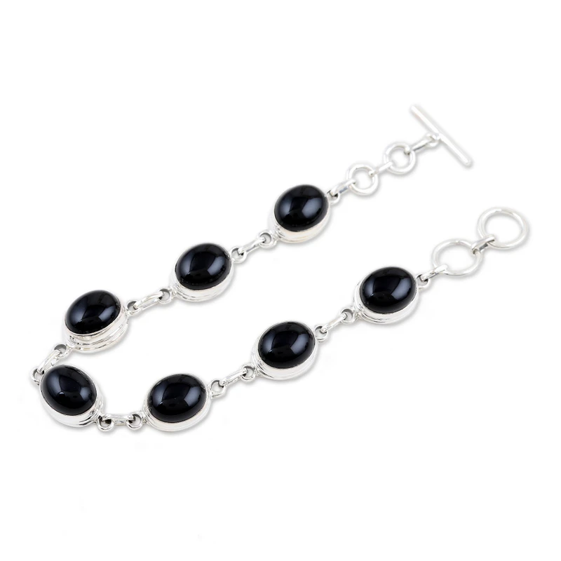 Armband aus schwarzem Onyx mit Gliedern 925er Sterling Silber Armband Böhmischer Schmuck Charm-Schmuck Valentinstagsgeschenk für sie