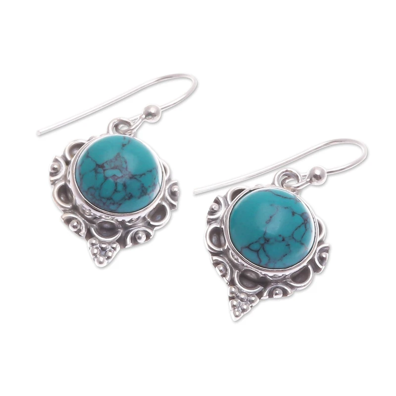 Echte Türkis-Hängeohrringe, 925er Sterlingsilber, handgemacht, böhmischer Edelsteinschmuck, Geschenk für sie & Mama