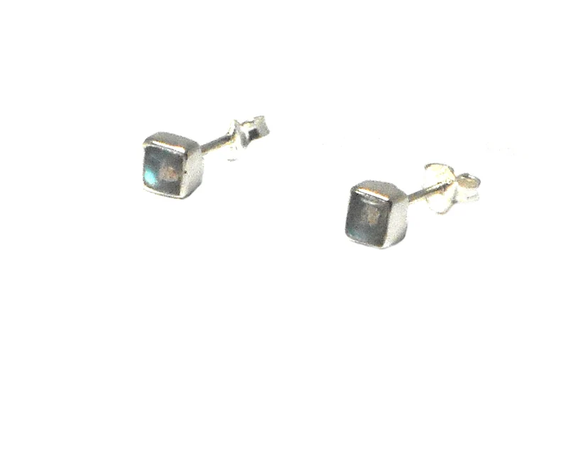 Vierkante Labradoriet Oorknopjes 925 Sterling Zilver Labradoriet Edelsteen Zilveren Oorknopjes Handgemaakte Boho Oorbellen