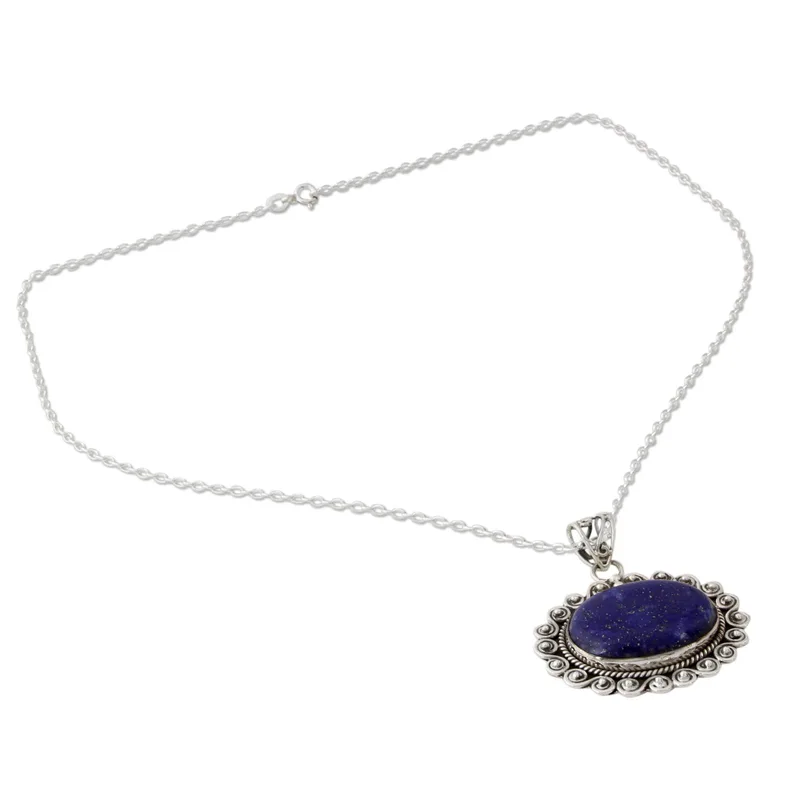 Lapislazuli-Halskette, handgefertigt mit 925er Silber, Geburtstagsgeschenk, zarte Anhänger-Halskette, handgemachter Schmuck, Geschenk für sie