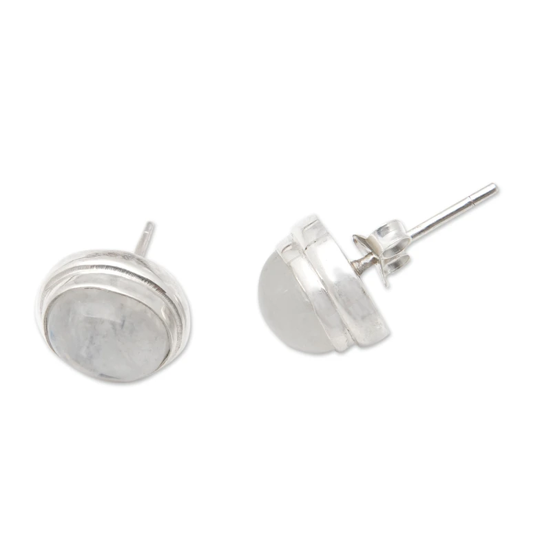 Ohrstecker aus Sterlingsilber mit ovalen Regenbogen-Mondsteinen, handgemachte Ohrstecker, Mondstein-Ohrstecker, Mondstein-Schmuck, einzigartiger Geschenkartikel