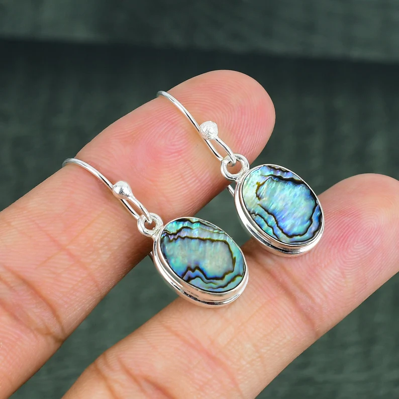 Abalone Muschel Ohrring 925 Sterling Silber Ohrringe Original Edelstein Ohrringe Handgemachte Ohrhänger Brandneuer Schmuck Jahrestagsgeschenk