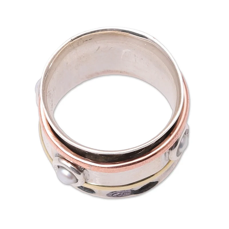 Zuchtperlen-Spinnerring 925 Sterling Silber Spinnerring Handgemachter Ring Silberschmuck Böhmischer Zierlicher Ring Geschenk für Sie