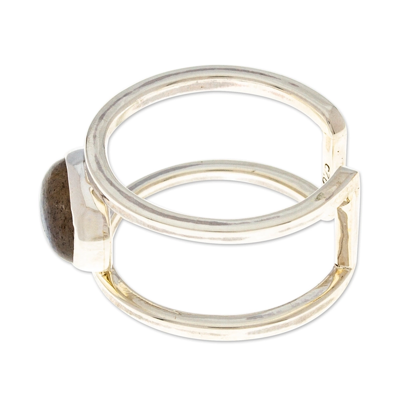 Moderner Wickelring mit Labradorit-Stein, handgefertigter Designer 925 Sterling Silber Ring, Geschenk für Sie und Mama