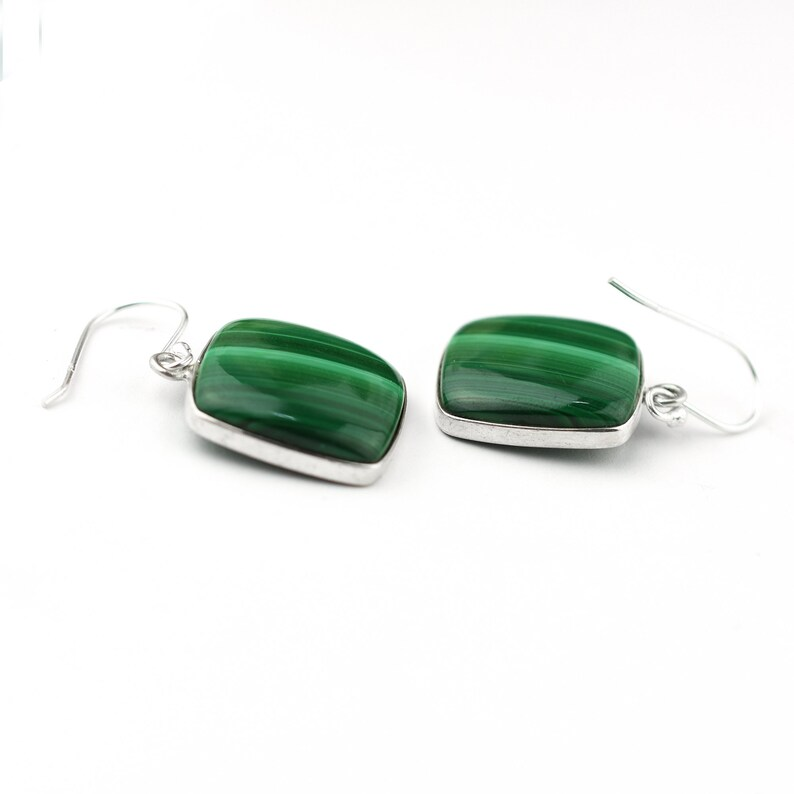 Natürliche Malachit Edelstein Ohrringe 925 Sterling Silber Ohrringe Handgefertigte Kissenform Malachit Ohrringe Malachit Silber Hängeohrringe