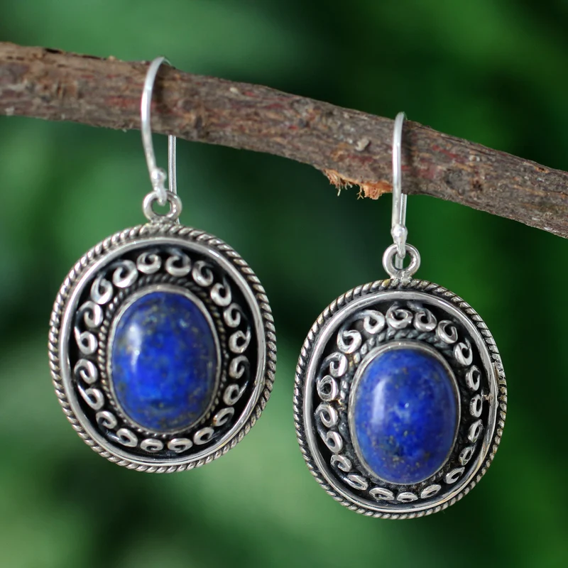 Lapislazuli Ohrhänger 925 Sterling Silber Designer-Ohrringe für Frauen Handgemachte Silberohrringe Schmuckgeschenke Artikel Geschenk für Sie