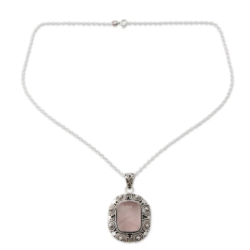Antike Rosenquarz-Anhänger-Halskette 925 Sterling Silber Halskette für Frauen Handgefertigte Boho-Halsketten Geschenke für die Liebe
