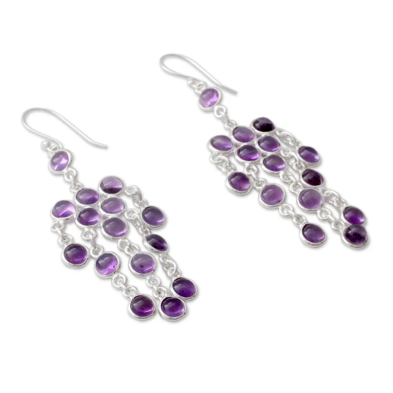 Ohrhänger aus Sterlingsilber mit Amethyst-Cabochons, handgefertigte Ohrringe, Geschenkartikel, Geburtstagsgeschenk