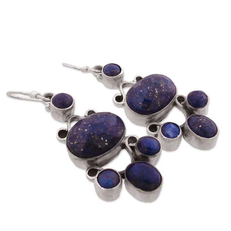 Handgefertigte Ohrringe aus Sterlingsilber und Lapislazuli Designer-Ohrringe für Frauen Handgemachte Silberohrringe Schmuckgeschenke Artikel Geschenk für Sie