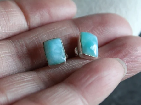 925 Sterling Silber Rechteck Larimar Ohrstecker Edelstein Ohrringe Designer Silber Ohrringe Handgefertigte Ohrringe Geschenk für Sie