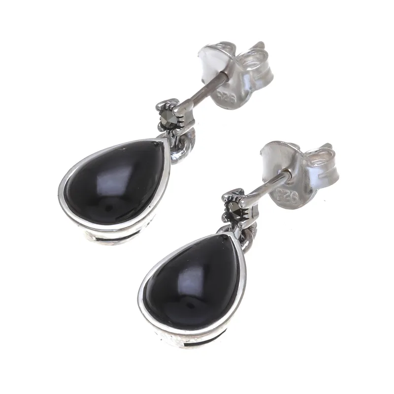 Druppelvormige Zwarte Onyx Hangoorbellen 925 Sterling Zilver Dames Handgemaakte Oorbellen Cadeaus Voor Moeder & Haar