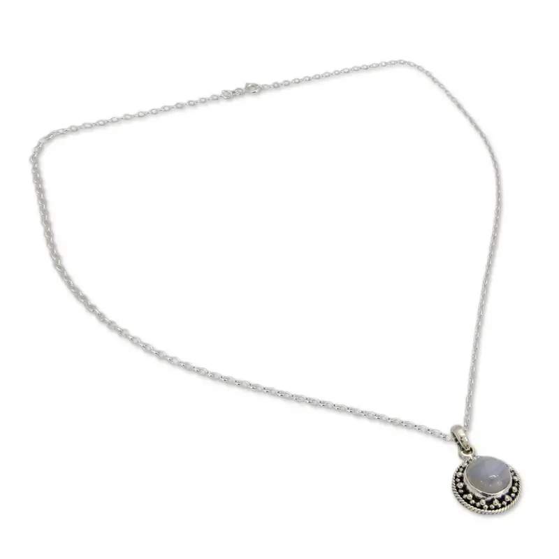 Lavish Moon 925 Sterling Silber Mondstein Anhänger Halskette Blauer Feuer Regenbogen Mondstein Geschenk für Sie Geburtstagsgeschenk