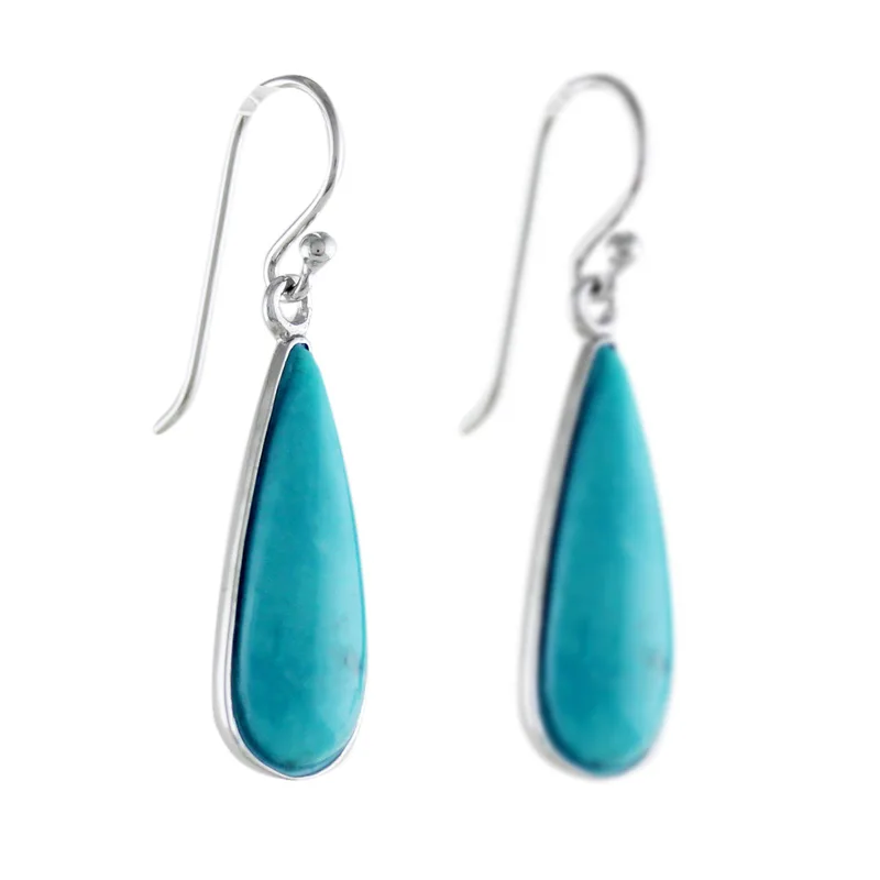 Ohrhänger aus Sterlingsilber und echtem Türkis, 925er Massivsilber, handgefertigt, böhmischer Edelsteinschmuck, Geschenk für sie und Mama