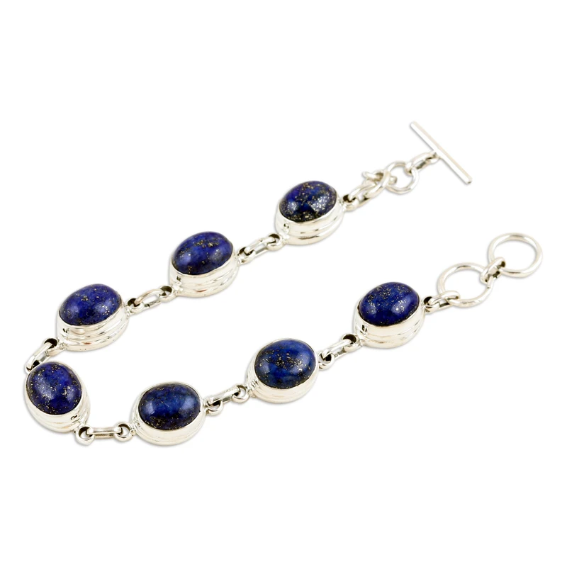 925 Sterling Silber Lapislazuli Gliederarmband Böhmischer Schmuck Charmantes Schmuckgeschenk für Sie
