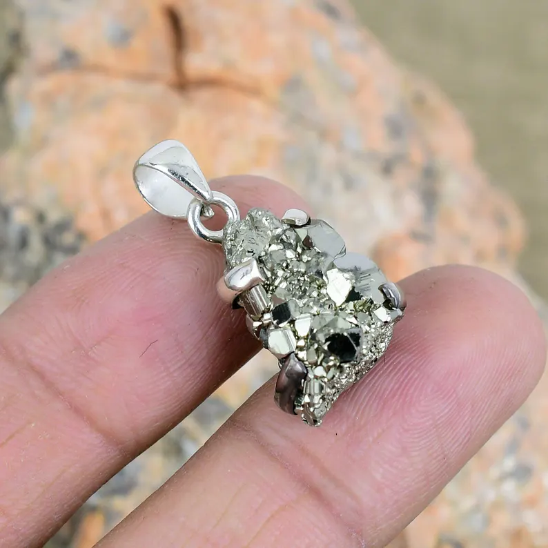 925 Sterling Silber Rohpyrit-Anhänger Heilkristall Edelstein Alltagsschmuck Für Kette Unisex Anhänger Geburtsstein Geschenk Für Sie