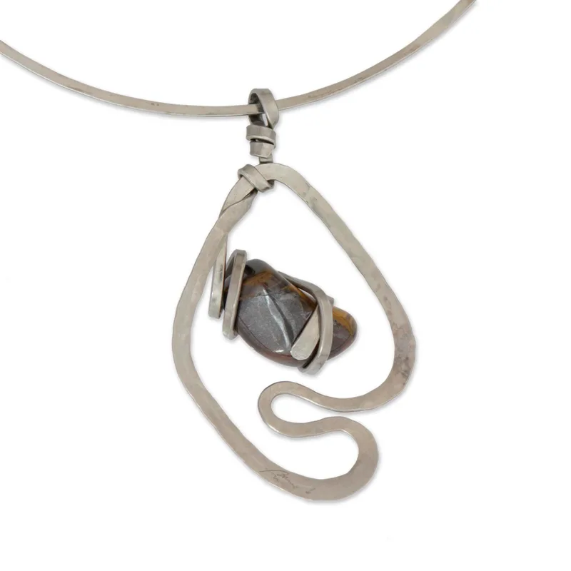 Collier Halskette Tigerauge Anhänger Halskette Echter Edelstein Halskette 925 Sterling Silber Bohemian Schmuck Geschenk für Sie