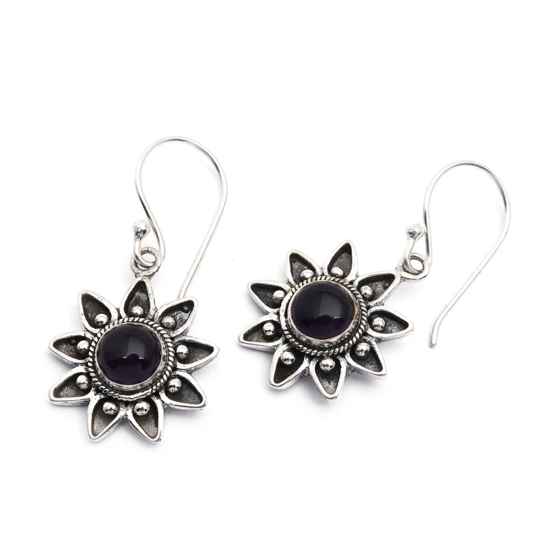 Blumenohrringe aus Sterlingsilber mit Amethyst, handgefertigt, Geschenk, Hochzeitsschmuck, Geschenk für sie
