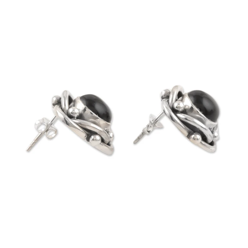Schwarze Rose Natürliche Schwarze Onyx Ohrstecker 925 Sterling Silber Geschenkverpackung Handgemachter Böhmischer Schmuck Geschenk für Sie & Mama