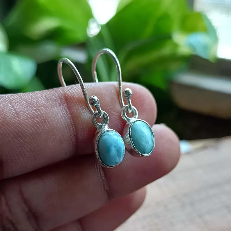 Natürliche Larimar Ohrringe, 925 Sterling Silber Ohrhänger, baumelnde Ohrringe, handgefertigte Ohrringe, Larimar Schmuck, zierliche Ohrringe