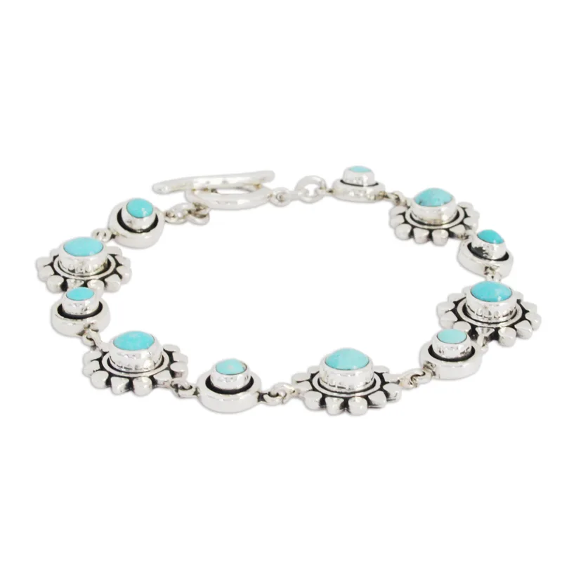 Handgemaakte Zilveren en Natuurlijke Turkooizen Armband 925 Sterling Zilveren Armband Boheemse Sieraden Charmante Sieraden Valentijnsdag Cadeau Voor Haar