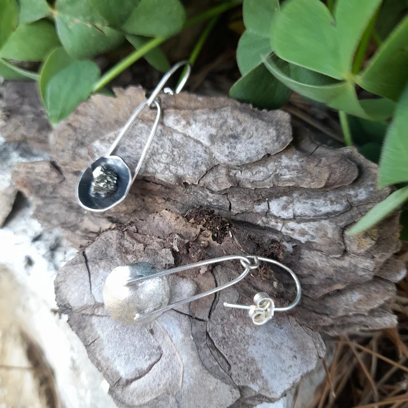 Pyrit Ohrringe 925 Sterling Silber und Pyrit Ohrringe Ohrhänger Rohpyrit Ohrringe Geschenk für Sie