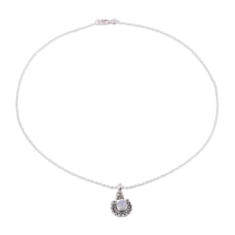 Regenbogenmondstein- und Sterlingsilber-Anhänger-Halskette, natürlicher Feuer-Regenbogenmondstein, Geschenk für sie, Geburtstagsgeschenk
