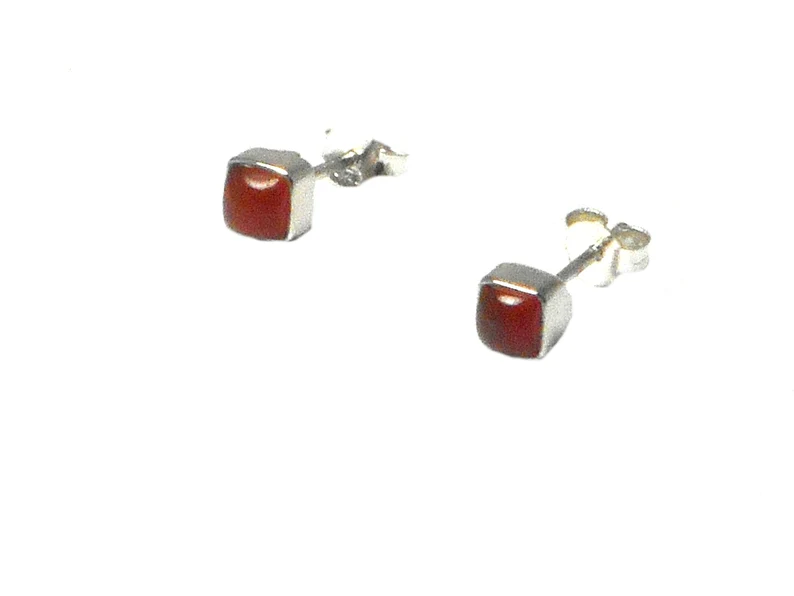 Vierkante Carneool Oranje Edelsteen Oorknopjes 925 Sterling Zilveren Sieraden Verjaardagscadeau Oorbellen Voor Beste Vriendin