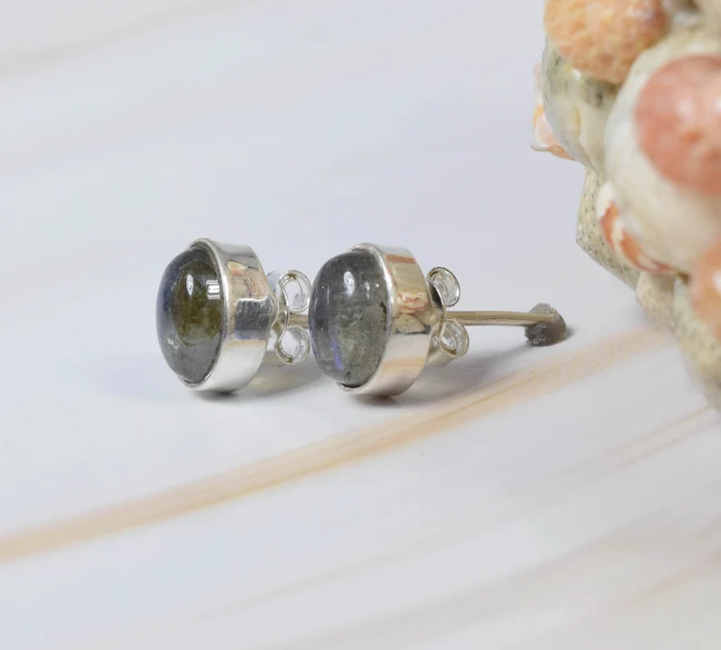 Labradorit 925 Sterlingsilber Edelstein Ohrstecker Handgemachter Schmuck Elegante Ohrstecker Ovale Form Ohrstecker Geschenk für Sie