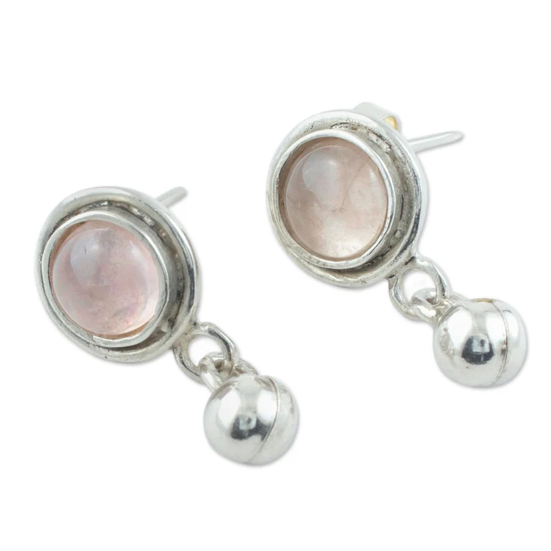 Einzigartige Sterling Silber Rosenquarz Ohrringe Ohrringe für Frauen Handgemachter böhmischer Schmuck Geschenk für Sie