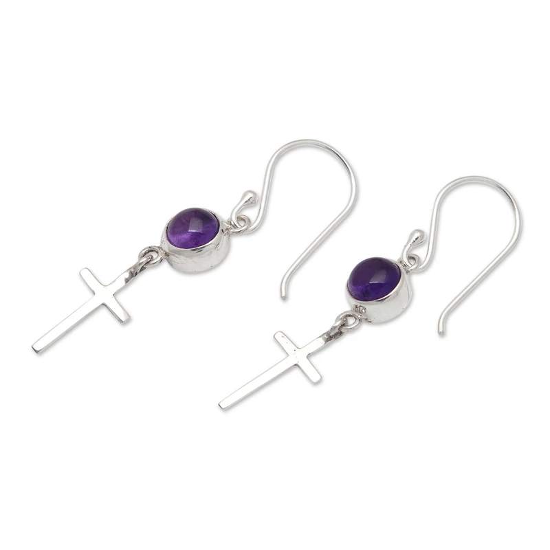 Kreuz-Themen Amethyst baumeln Ohrringe Handgemachte Ohrringe Geschenkartikel Geburtstagsgeschenk Böhmischer Schmuck Geschenk für Sie