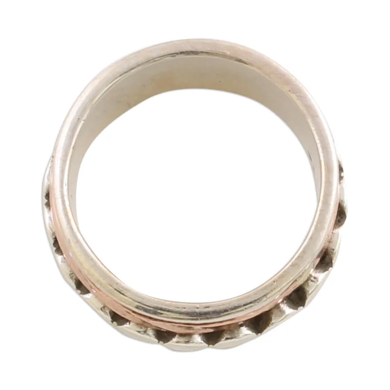 Sterling Silber, Kupfer und Messing Spinner Ring aus Indien Handgefertigter Ring Silberschmuck Böhmischer zarter Ring Geschenk für Sie Geschenkidee