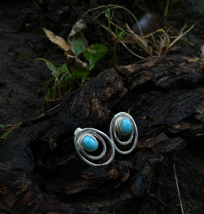 Blaue Larimar Ohrringe 925 Sterling Silber Ohrstecker Edelstein Ohrringe Geschenk für Sie Handgefertigter Bohemian Schmuck