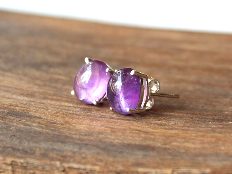 Natürlicher violetter Amethyst Edelstein Ohrstecker 925 Sterling Silber Februar Geburtsstein handgefertigter Schmuck 925 Silber Ohrstecker Geschenk für sie