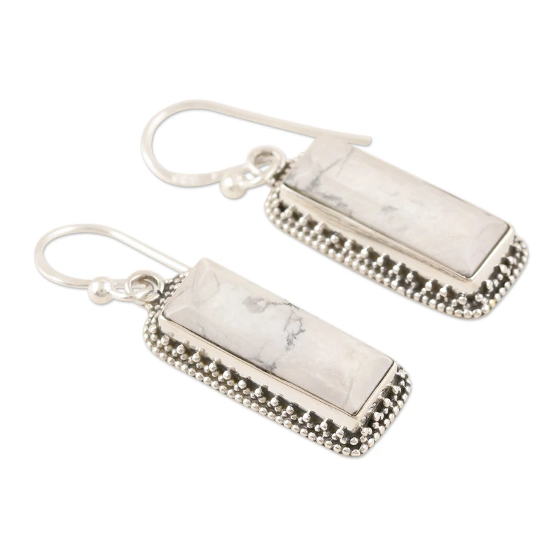 Howlith und Sterling-Silber Hängeohrringe 925 Massivsilber Handgemachte Edelstein Silberohrringe Alltagsschmuck Geschenk für Sie