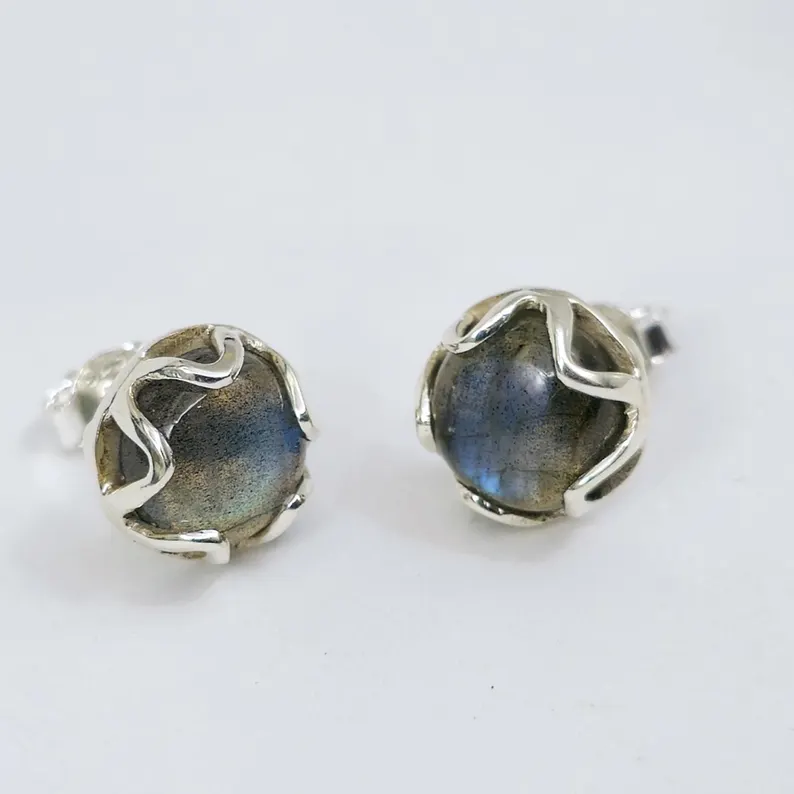 Labradorit Ohrstecker 925 Sterling Silber Blumen Labradorit Ohrringe Labradorit Edelstein Silber Ohrstecker Handgemachte Boho Ohrstecker