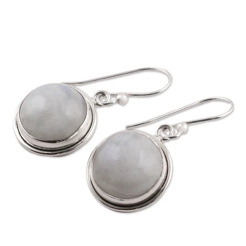 925 Sterling Silber Ohrringe Runde Form Regenbogen Mondstein Ohrringe Handgemachte Edelstein Ohrringe Geschenk für Sie Bohemian Schmuck