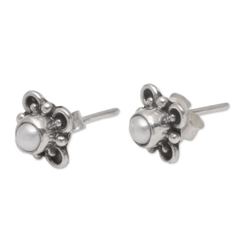 Schlaufenmotiv Zuchtperlen Ohrstecker Handgemacht 925 Sterling Silber Alltagsohrstecker Ohrring Geburtstagsgeschenk für Sie