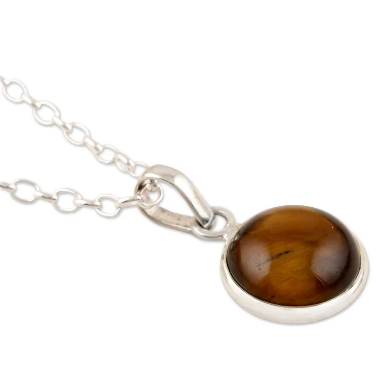 Swing Low in Braunem Tigerauge Anhänger Halskette 925 Sterling Silber Echter Edelstein Halskette Böhmischer Schmuck Geschenk für Sie Valentinstag Geschenk