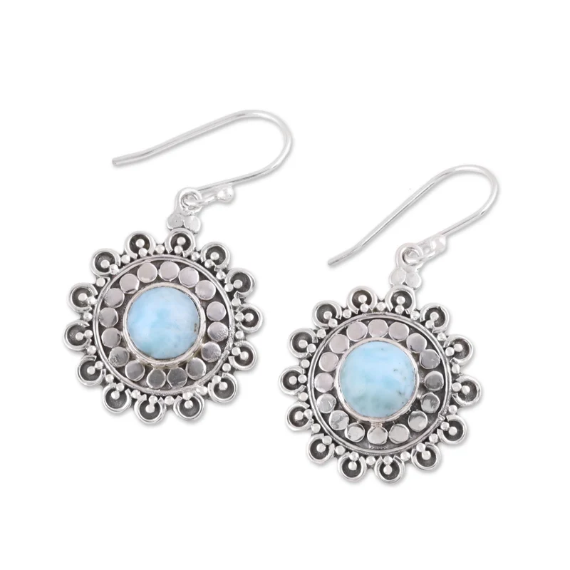 Blumen-See-förmige Larimar-Ohrhänger 925 Sterling Silber Ohrringe Edelstein-Ohrringe Handgemachter Schmuck Ohrringe Larimar-Schmuck Geschenk-Artikel