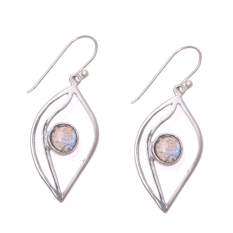 Blattförmige Labradorit-Ohrhänger 925 Sterling Silber Edelstein Ohrhänger Labradorit Schmuck Geschenkidee
