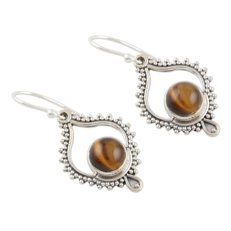 925 Sterling Silber und Tigerauge Ohrhänger Handgemachte Edelstein Silberohrringe Geschenke zum Muttertag Idee Alltagsschmuck Geschenk für Sie