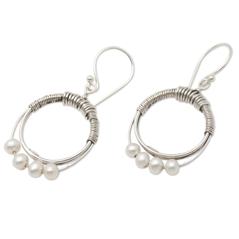 Handmade Sterling Silver and and Cultured Pearl Earrings Jewelry Boho Earrings Handmade Gemstone Earring Wedding Jewelry Gift For Her