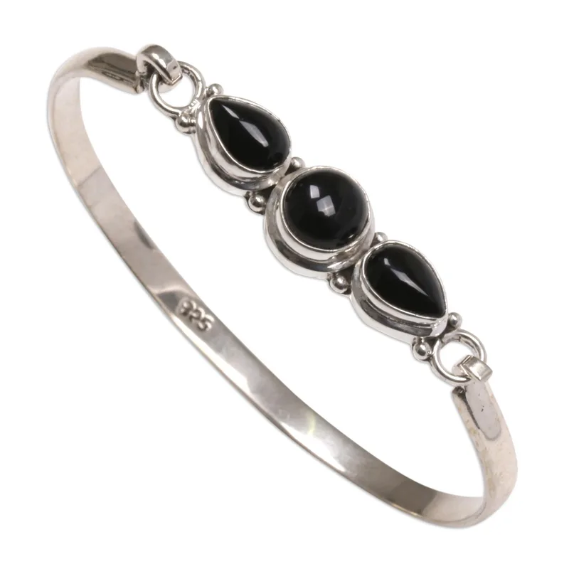 Armband "Vision of Loveliness" mit schwarzen Onyx-Edelsteinen, 925er Sterling Silber, böhmischer Schmuck, bezaubernder Schmuck, Valentinstagsgeschenk für sie & Mama