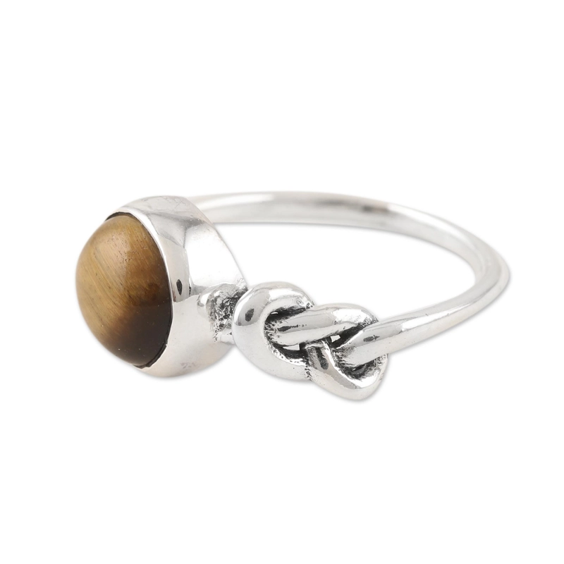 Handgefertigter Tigerauge-Knotenring 925 Sterling Silber Geschenk für sie