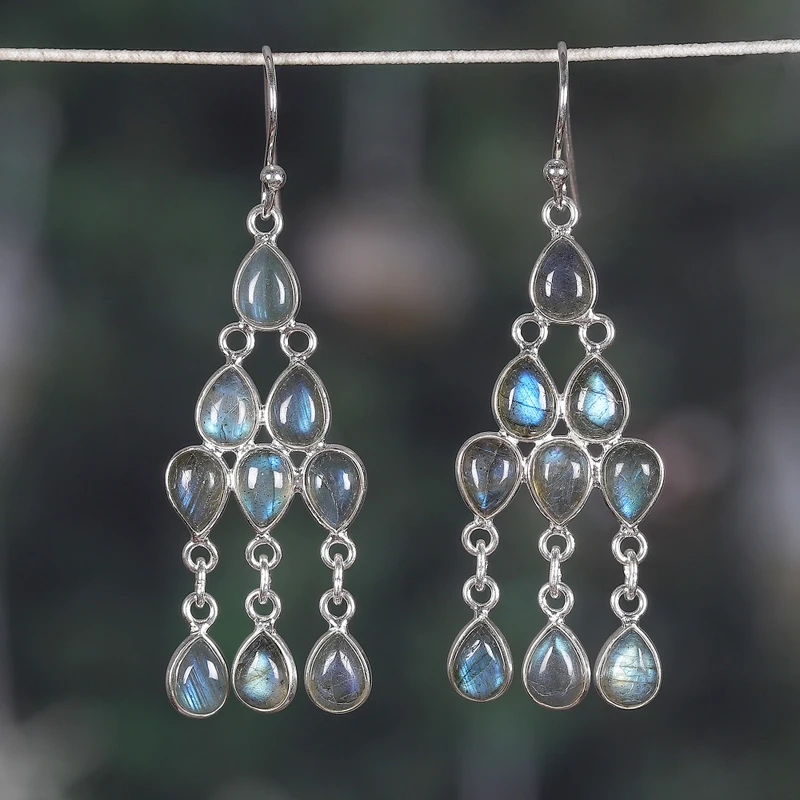 Natürliche Labradorit Cabochon Kronleuchter Ohrringe 925 Sterling Silber Edelstein Ohrringe Labradorit Schmuck Geschenk Für Sie