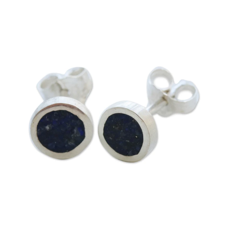 Azure Circles Lapis Lazuli Oorbellen 925 Sterling Zilveren Oorknopjes Handgemaakte Oorknopjes Dagelijkse Oorknopjes Oorbellen Verjaardagscadeau Voor Haar