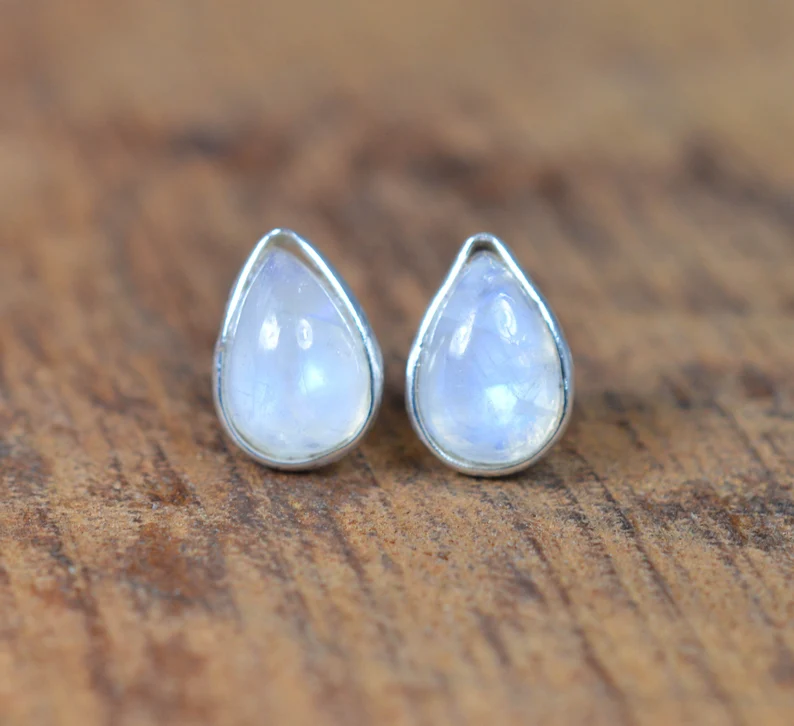 Weißer Regenbogen-Mondstein 925 Sterling Silber Tropfen Ohrstecker Handgemachte Boho Ohrringe Schmuck Geschenk für Sie